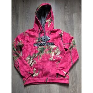 Mossy Oak Pink Camo Hooded Pull Over Sweatshirt Womens Size Small 4-6